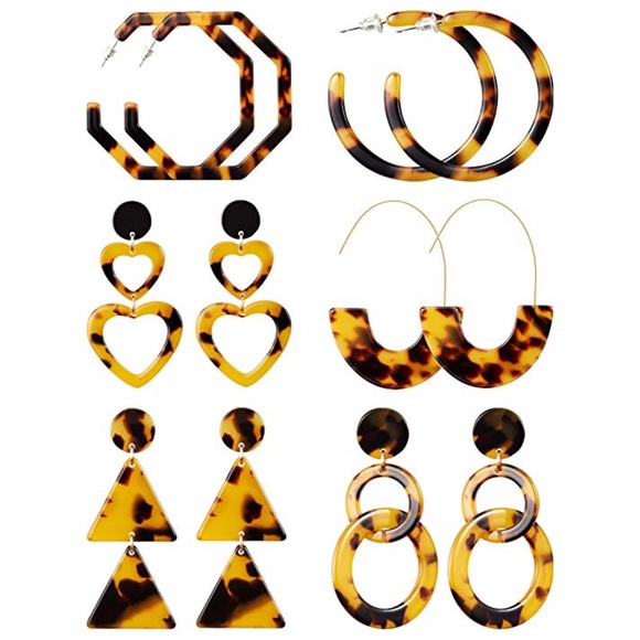 6 Pairs Geometric Leopard Bohemian Earrings - Picture 6 of 8